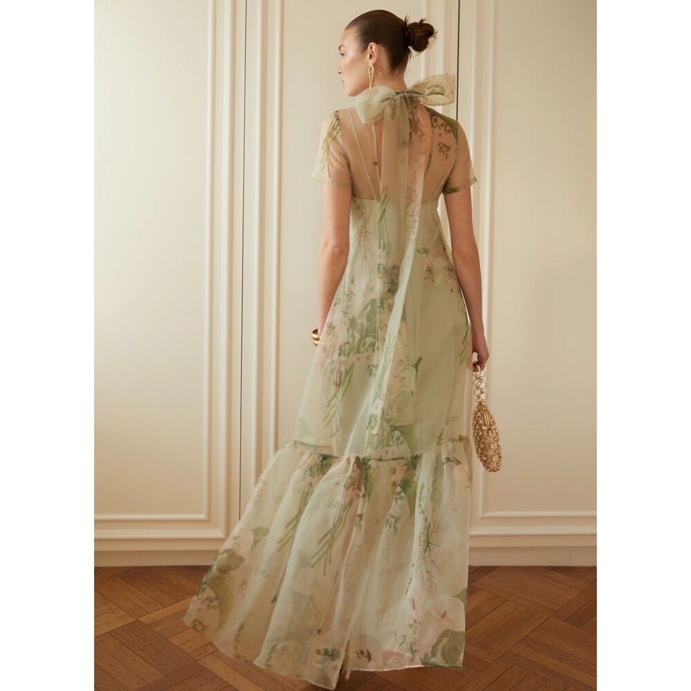 Few Moda x CAARA Melody Mint Blossom Floral Organza Maxi Dress Women's M NWT